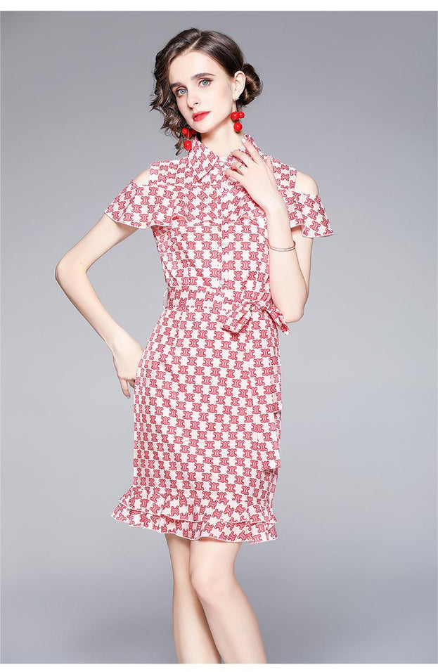 Off-the-Shoulder Peplum Temperament Dress Elegant Slimming Fish Tail Skirt