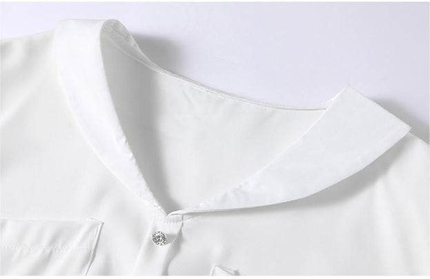 Small Fresh White Shirt and Orange Patchwork Skirt Two-piece Set