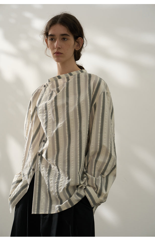 A Casual And Everyday  Striped Striped Collar Contrasting Color Texture Top