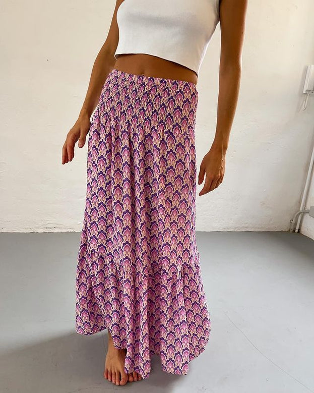 Summer Fashion Versatile Casual Daily A-Line Printed Pleated Skirt for Women