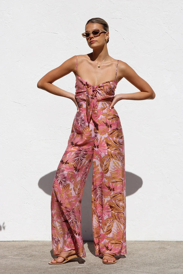 Summer Fashion Printed Waisted Wide-Leg Slip Jumpsuit for Women