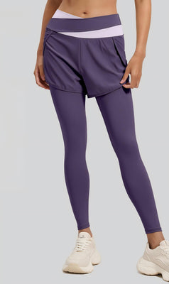 Colorblock Fake Two-piece High-waisted Yoga Pants for Women