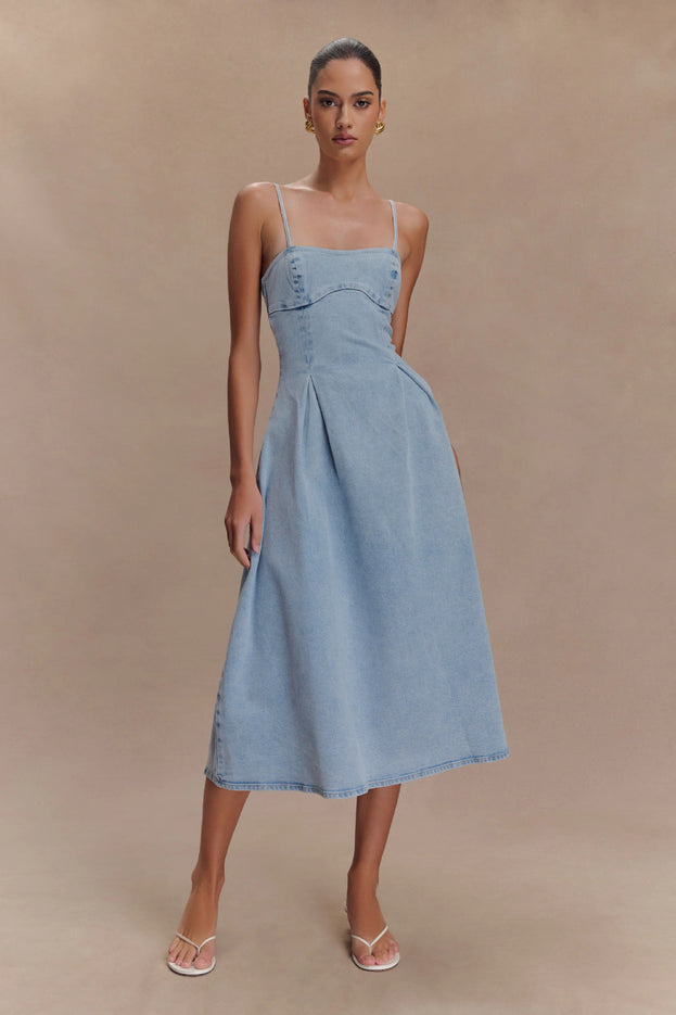 Summer Fashion Sexy Square-Neck Waisted Denim Slip Dress for Women