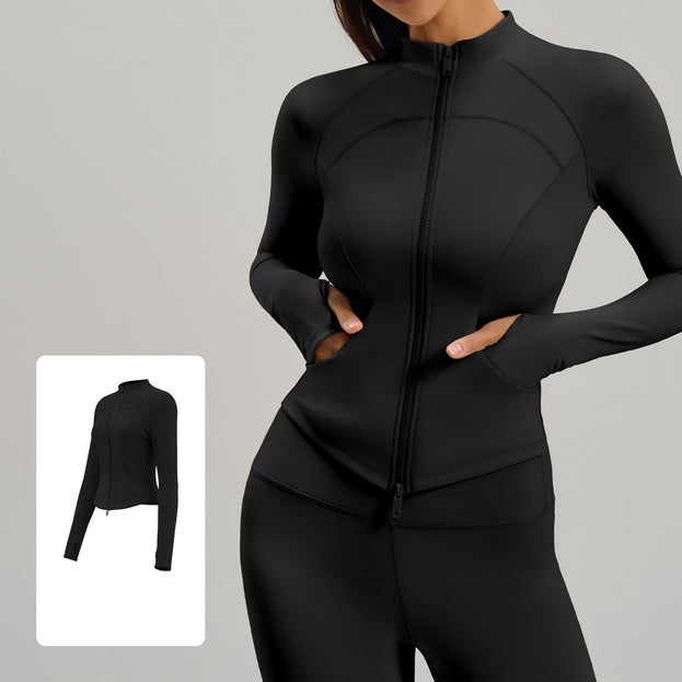 Slim Fitness Double Zipper Running Jacket with Side Zipper