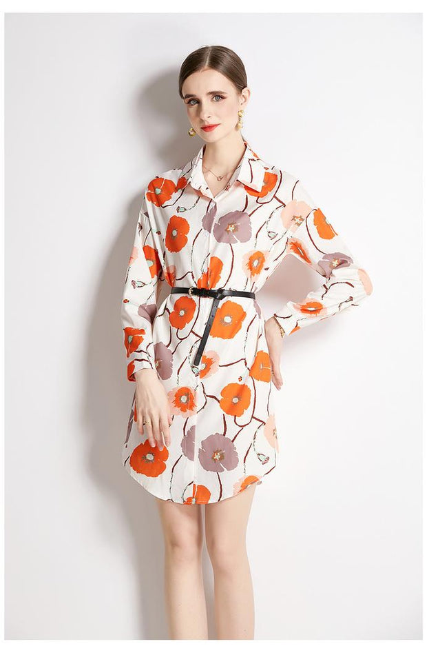 Long Sleeve Shirt With Lapel Collar Fashion Flim Vintage Printed Long Shirt
