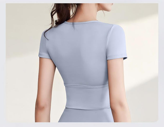 Slimming Naked Short Shoulder Strap Chest Pad Sports Short Sleeve