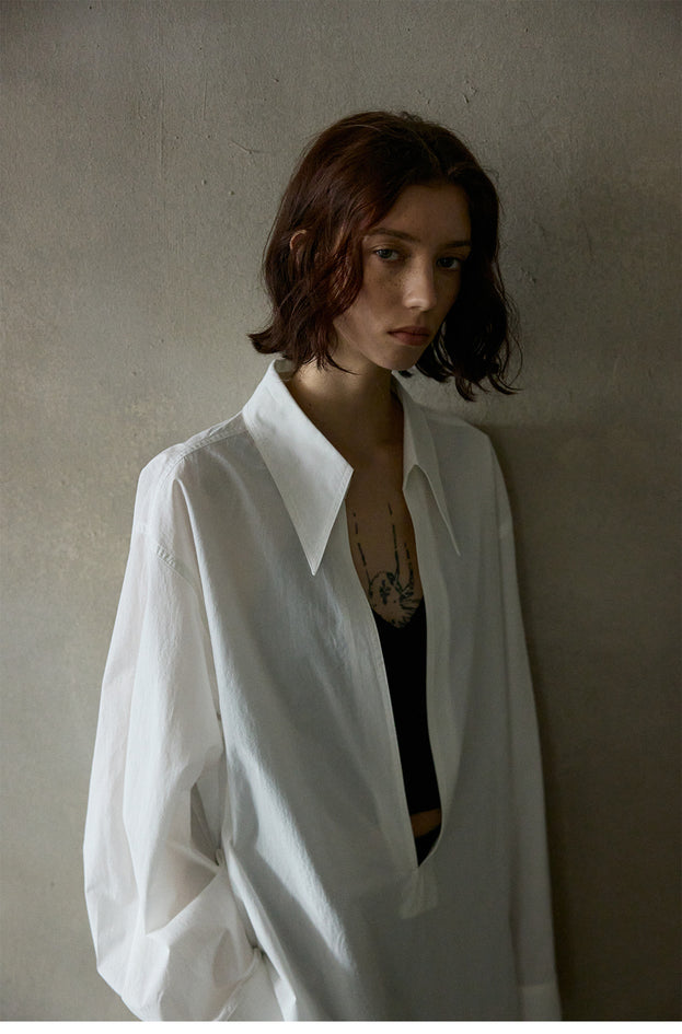 Combed Cotton V-neck Casual Loose Commuter Women Blouse
