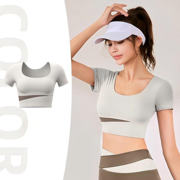 Colorblock Casual Sports Naked Yoga Top For Women