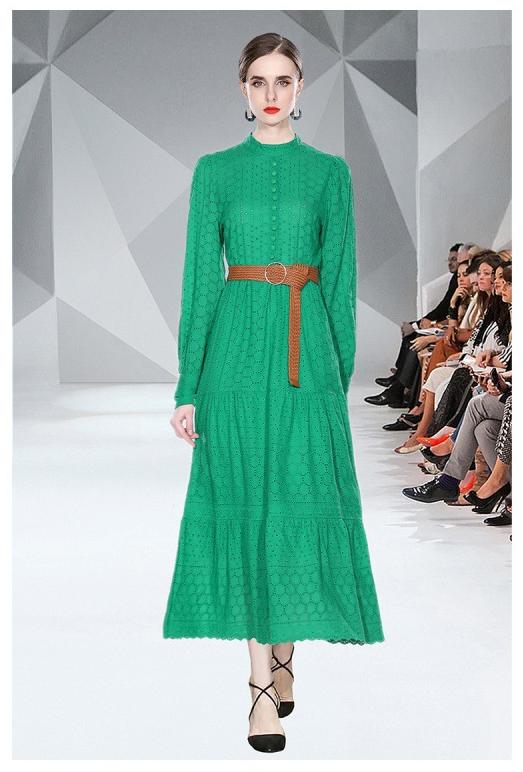 Spring Long Sleeve Hollowed Out Heavy Industry Embroidery Dress