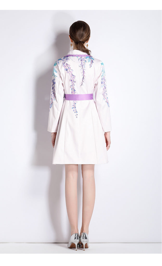 Fashion Printed Suit Collar Coat Temperament Waist Slimming Breasted Mid-Length Trench Coat