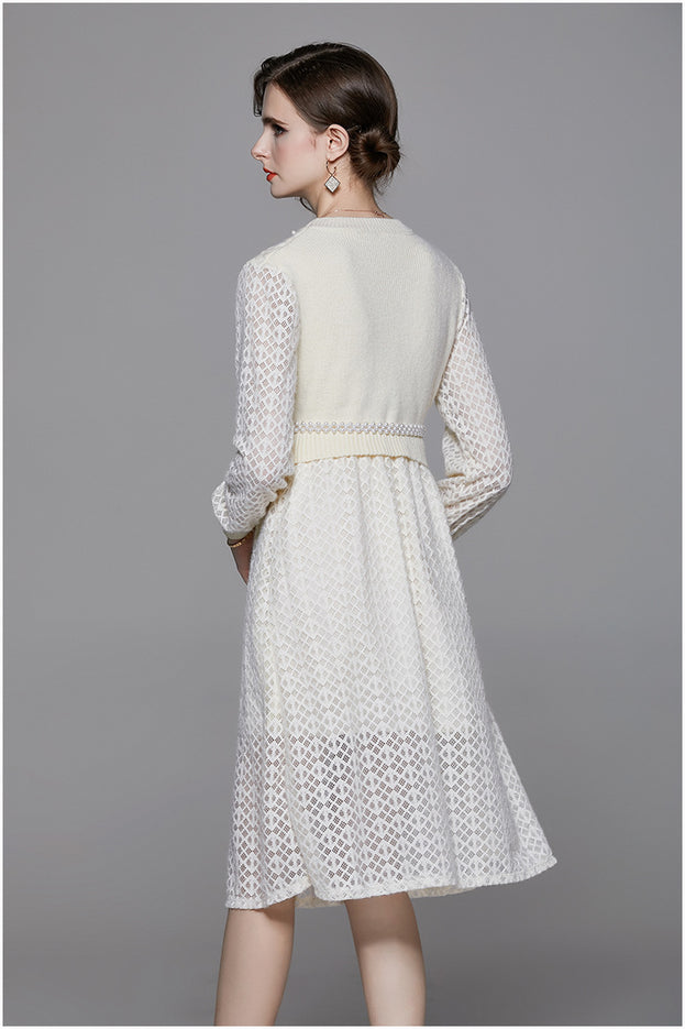 Waist Knitted Stitching Hollowed Out Lady Skirt