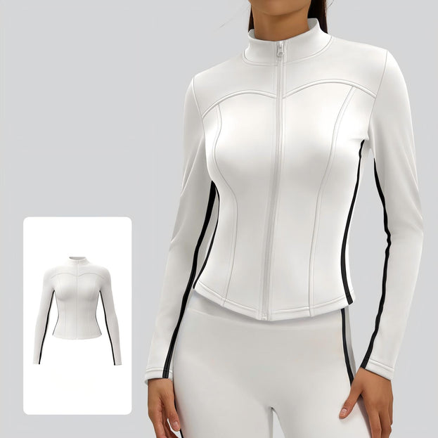 Line-feel Slim Stand Collar Long Sleeve Running Fitness Coat