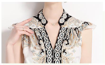 Fashion Vintage Printed V-Neck Sleeveless Dress Slimming A-Line Maxi Skirt