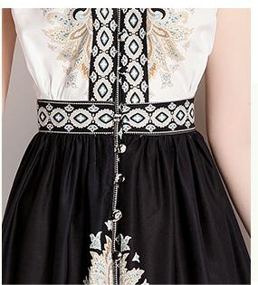 Fashion Vintage Printed V-Neck Sleeveless Dress Slimming A-Line Maxi Skirt