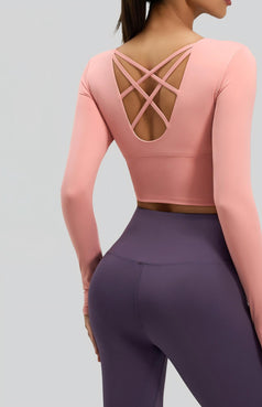 Cross-back Slim-Fit Long-Sleeve Women's Fitness Yoga Top