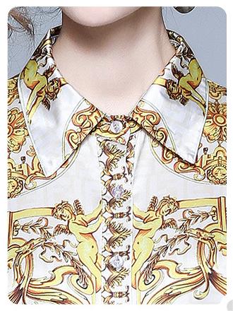 Vintage Printed Shirt Long-Sleeved Top and Pleated Skirt Two-Piece Suit
