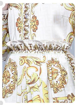 Vintage Printed Shirt Long-Sleeved Top and Pleated Skirt Two-Piece Suit