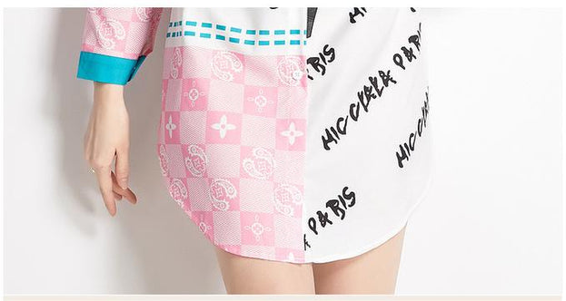 Long Sleeve Shirt Wth Lapel Collar Fashion Slim Vintage Printed Long Shirt