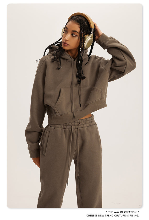 American Retro Hooded Pull-out Thickened Solid-color Fashion Sweatshirt