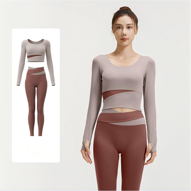 Color-Matched Long-Sleeved Tight Yoga Set For Women