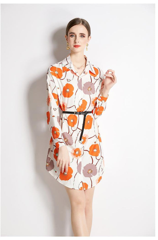 Long Sleeve Shirt With Lapel Collar Fashion Flim Vintage Printed Long Shirt