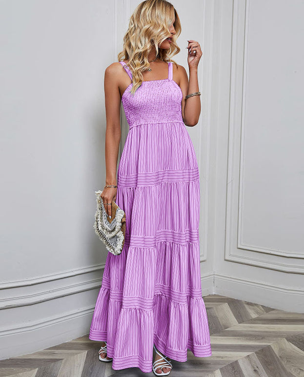 Summer Fashion Casual Striped Waisted Holiday-Style Slip Dress for Women