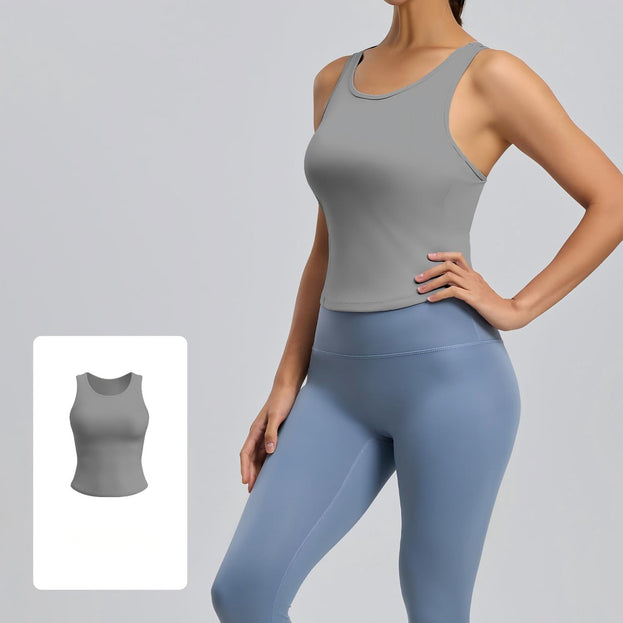 Integrated Round-Neck Sports Vest for Yoga