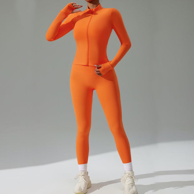 Women's Tight-Fitting Running Yoga Outfit - Jacket And Pants Set