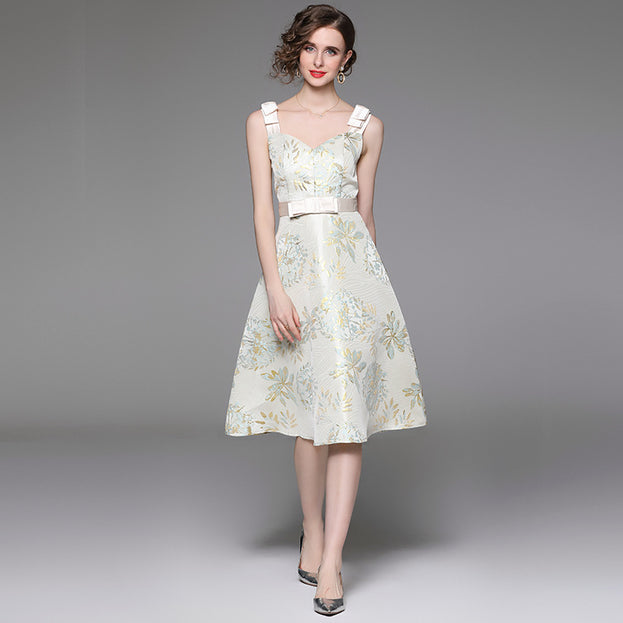 Fashion Vintage Sleeveless Suspender Dress Large Swing MIDI Dress