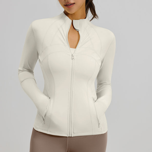 Spliced Breathable Stretch Running Yoga Jacket with Pocket