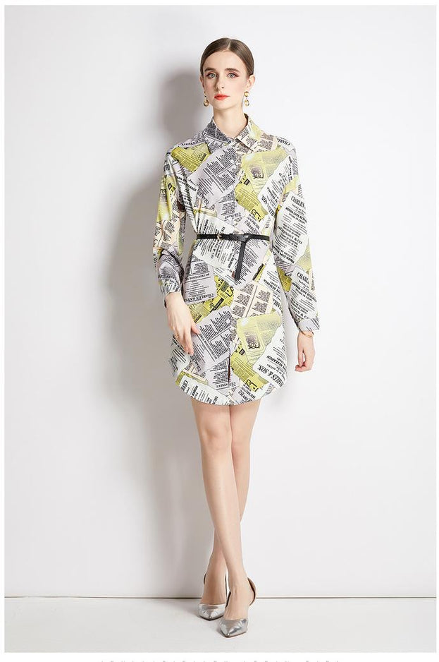 Long-Sleeved Shirt Fashion Slim Vintage Printed Long Shirt