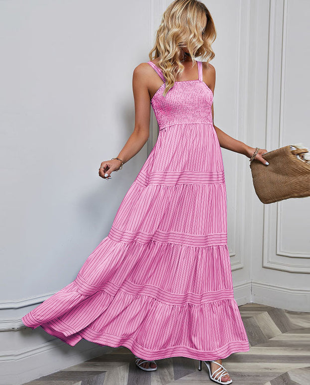 Summer Fashion Casual Striped Waisted Holiday-Style Slip Dress for Women