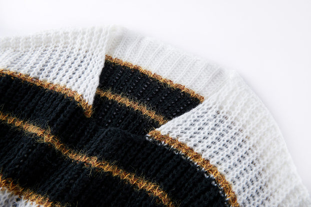Striped Loose Slimming Color Pullover Sweater Crewneck Long-Sleeved Sweater
