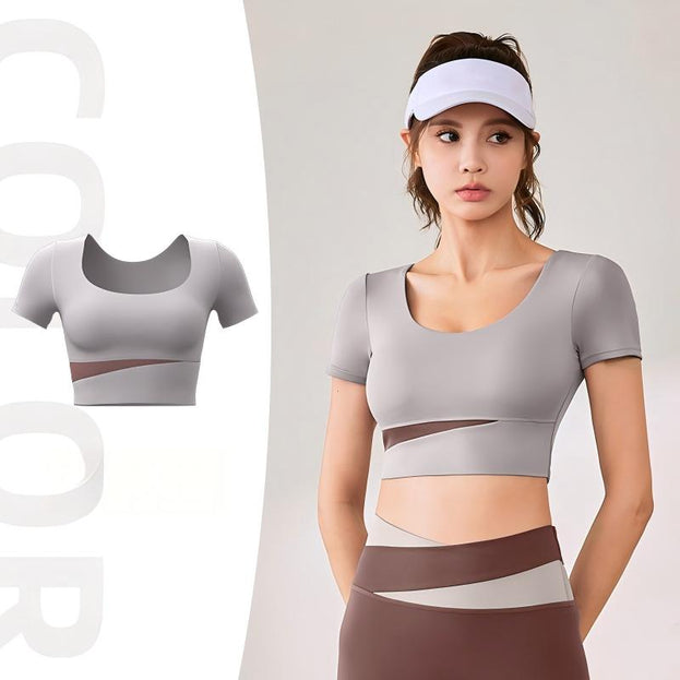 Colorblock Casual Sports Naked Yoga Top For Women