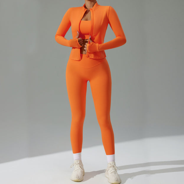 Women's Pullover Tight-Fitting Running Sport Yoga Set (Three-Piece Set)