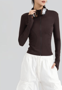 Slim-Fit Slimming Stand-Collar Striped Yoga Jacket for Women