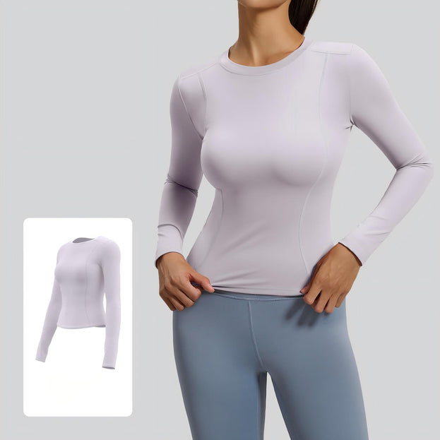 Round-Neck Fitted Long-Sleeved Yoga Top for Women