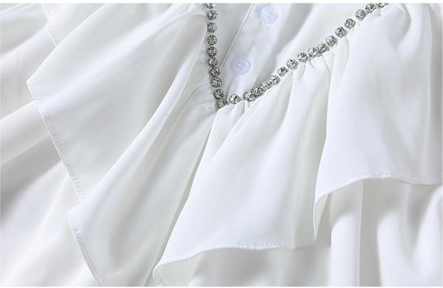 Solid Color Everything Chiffon Shirt and PU Retro Leather Skirt Half Skirt Two-Piece Set