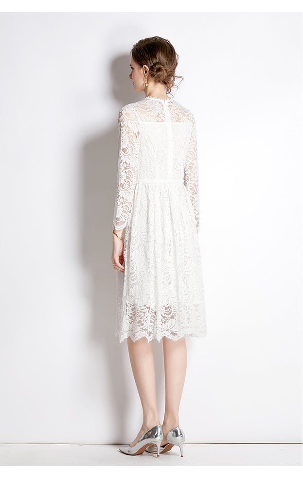 Lace Slim Lace Dress Temperament Show Thin Long Sleeve A-Line MIDI Skirt