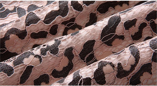 Vintage Leopard Print Lace Seven-Point Sleeve Slim MIDI Dress