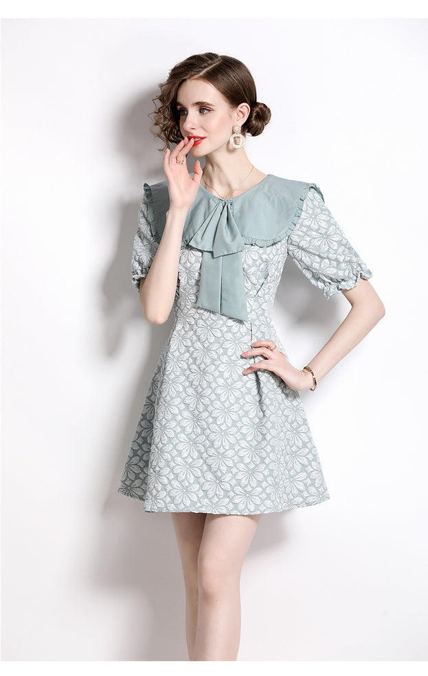 Bow Front Neck Sweet Temperament Short Style Dress