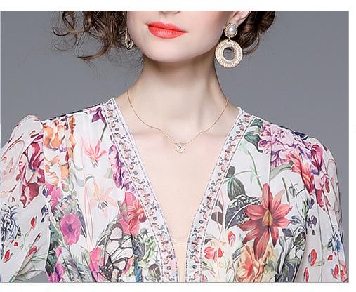 Early Spring Holiday V-neck Long Sleeve Printed Dress