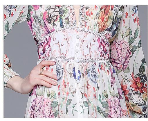 Early Spring Holiday V-neck Long Sleeve Printed Dress