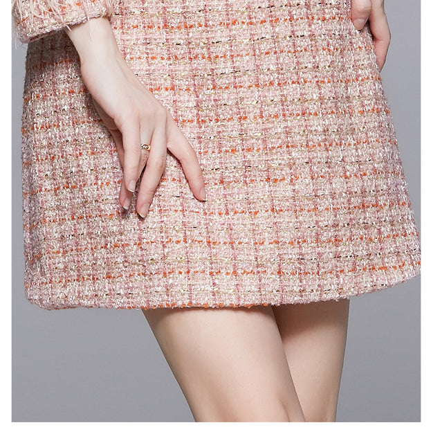 Handmade Beaded Ostrich Fur Coat Autumn and Winter Tweed Small Fragrance Suit