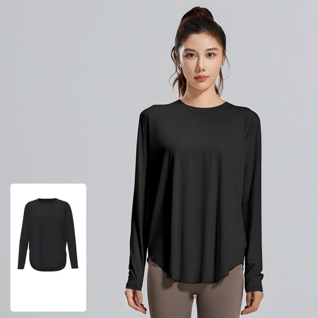 Breathable Loose Ice Silk Yoga Long Sleeve Round Neck Top