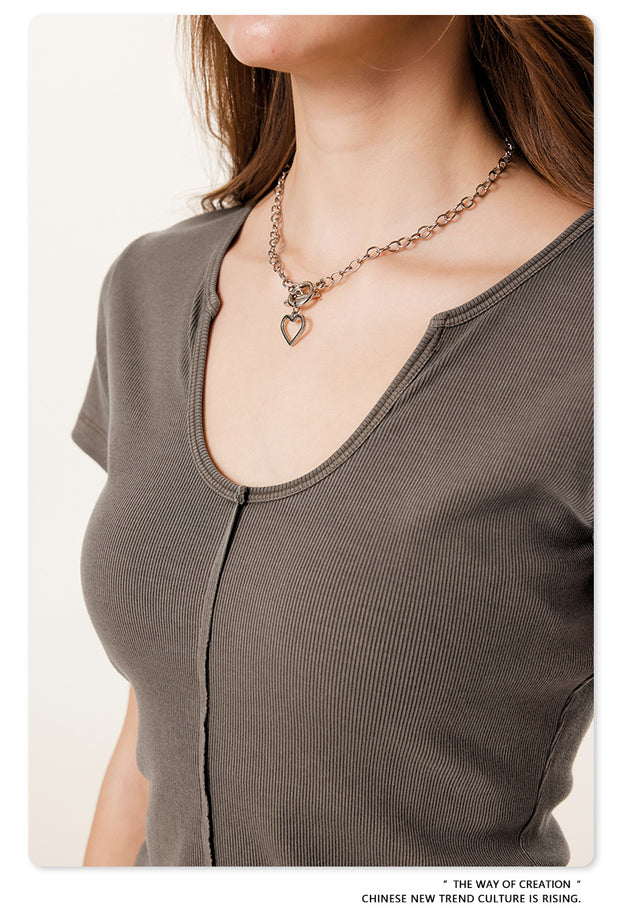 Solid-color Hot Girl Batik Aged Pullover Cotton Top