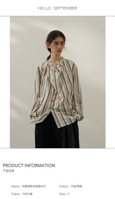 A Casual And Everyday  Striped Striped Collar Contrasting Color Texture Top