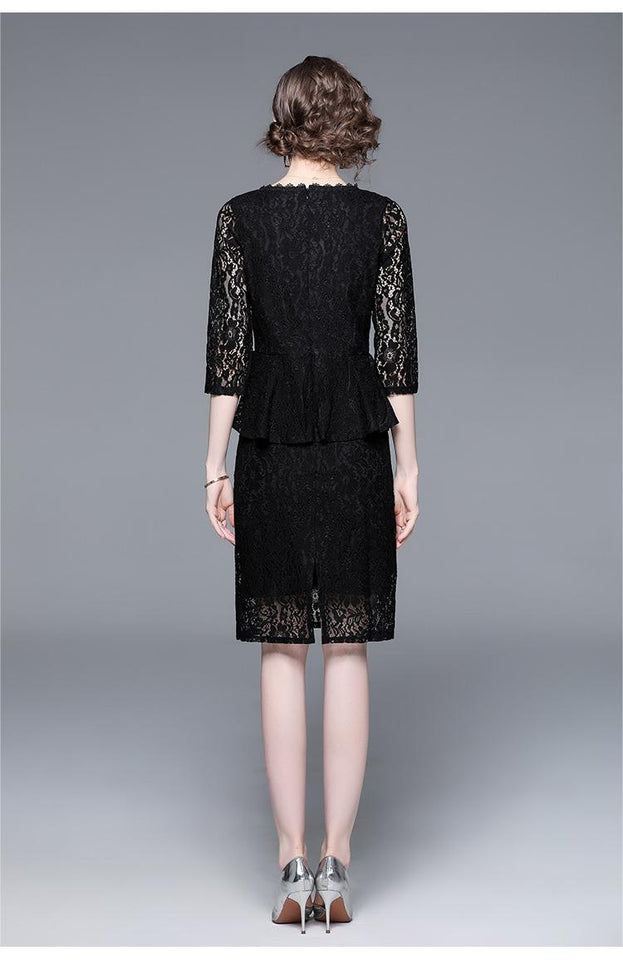 Temperament Elegant Lace Skirt Slim Slim Show Seven-Point Sleeve Mid-Skirt Dress