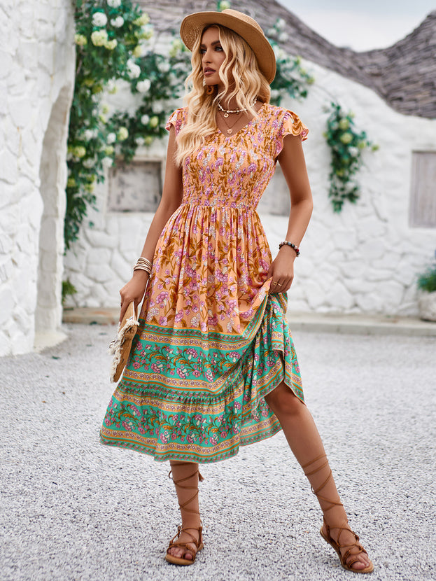 Summer Casual Printed Waisted Loose Boho Long Holiday-Style Dress for Women
