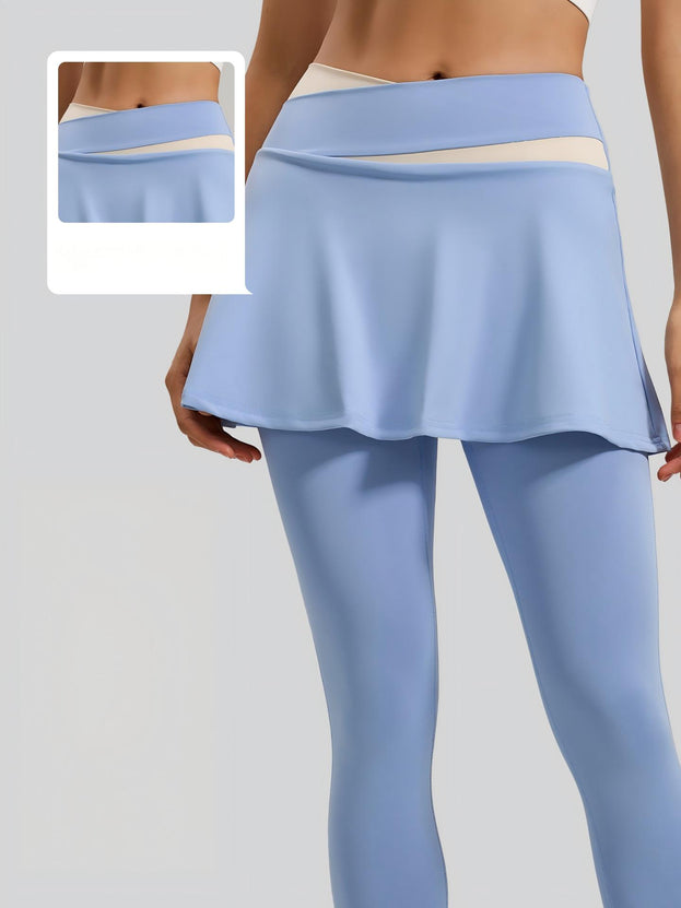 Women's Faux Two-Piece Color-Block High-Waisted Yoga Pants